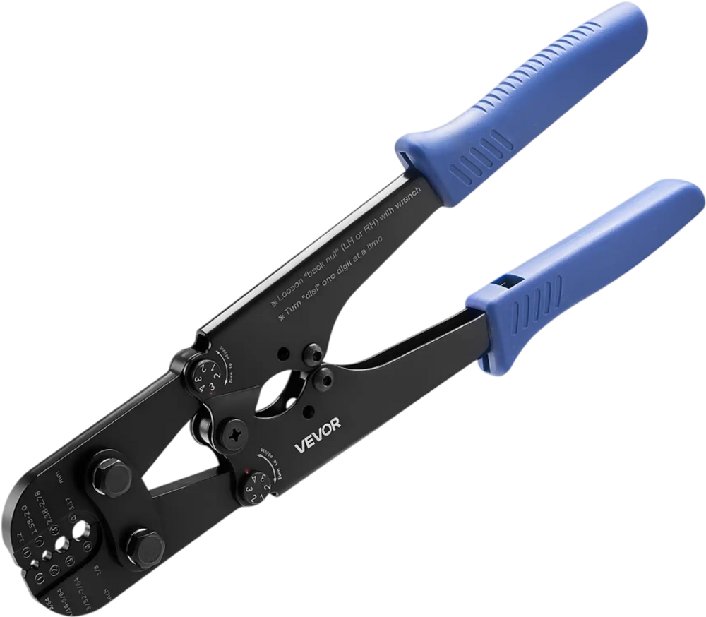 VEVOR Crimping Tool, 3/64" - 1/8" Steel Wire Rope Crimper, with Clear Metric and Imperial Markings, Adjustable Force, Crimp Pliers for Aluminum Oval and Dual Sleeves, and Annealed Copper Sleeves