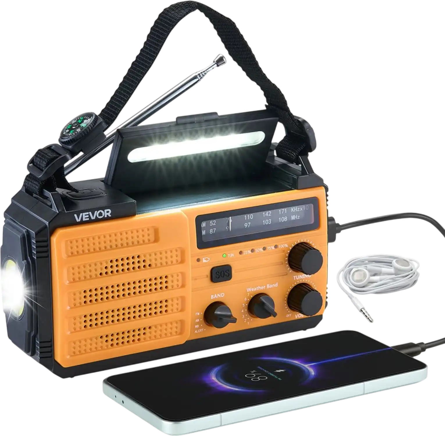 Vevor Emergency Weather Radio Solar Hand Crank 8000mAh NOAA Alert New