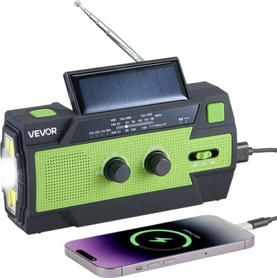 VEVOR Emergency Weather Radio, 4000mAh Battery, FM/AM/WB/NOAA Alert Solar Hand Crank Emergency Radio, with USB Charging Cable, SOS Alarm and Flashlight, Portable for Outdoor Emergencies, Camping