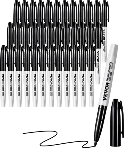 Vevor Permanent Markers 36-Pack Fine Point Waterproof Black Marker Set New