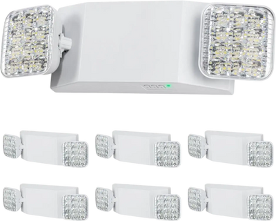 VEVOR 6 Pack Commercial Emergency Light, 3W, White LED Emergency Exit Lighting Fixtures with 180 Minutes Backup Battery Adjustable 2 LED Square Head, Ceiling or Wall Mount for Business Power Outages