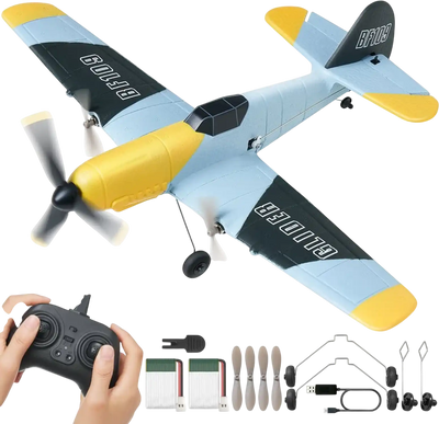 VEVOR RC Plane, 2.4GHZ 3 Channel Remote Control Airplane with 6-Axis Gyro Stabilizer, Ready to Fly Fighter Aircraft Plane Toy with 2 Batteries, Easy to Fly RC Glider for Adults Kids Beginners Boys