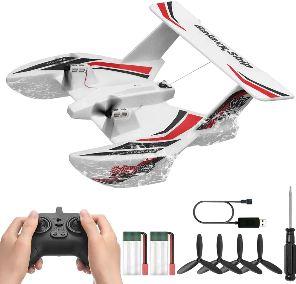 VEVOR RC Plane, 2.4GHZ 3 Channel Remote Control Airplane with 6-Axis Gyro Stabilizer, Ready to Fly Amphibious Aircraft Plane Toy with 2 Batteries, Easy to Fly RC Glider for Adults Kids Beginners Boys