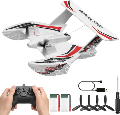 VEVOR RC Plane, 2.4GHZ 3 Channel Remote Control Airplane with 6-Axis Gyro Stabilizer, Ready to Fly Amphibious Aircraft Plane Toy with 2 Batteries, Easy to Fly RC Glider for Adults Kids Beginners Boys