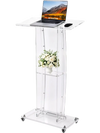 VEVOR Podium Stand 47 inch Acrylic Lectern Mobile Laptop Desk Storage Shelf, for Schools, Churches and Events, Clear Portable Presentation Lectern Stand with Storage Shelf, Book Stop, Spacious Surface