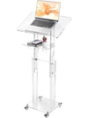 VEVOR Podium Stand, Adjustable Height Acrylic Lectern Mobile Laptop Desk, for Schools, Churches and Events, 43-46 inch, Clear Portable Presentation Lectern Stand with 70-180° Tilt and Storage Shelf