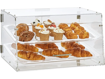 VEVOR Pastry Display Case, 2-Tier Commercial Countertop Bakery Display Case, Acrylic Display Box with Rear Door Access & Removable Shelves, Keep Fresh for Donut Bagels Cake Cookie, 20.7