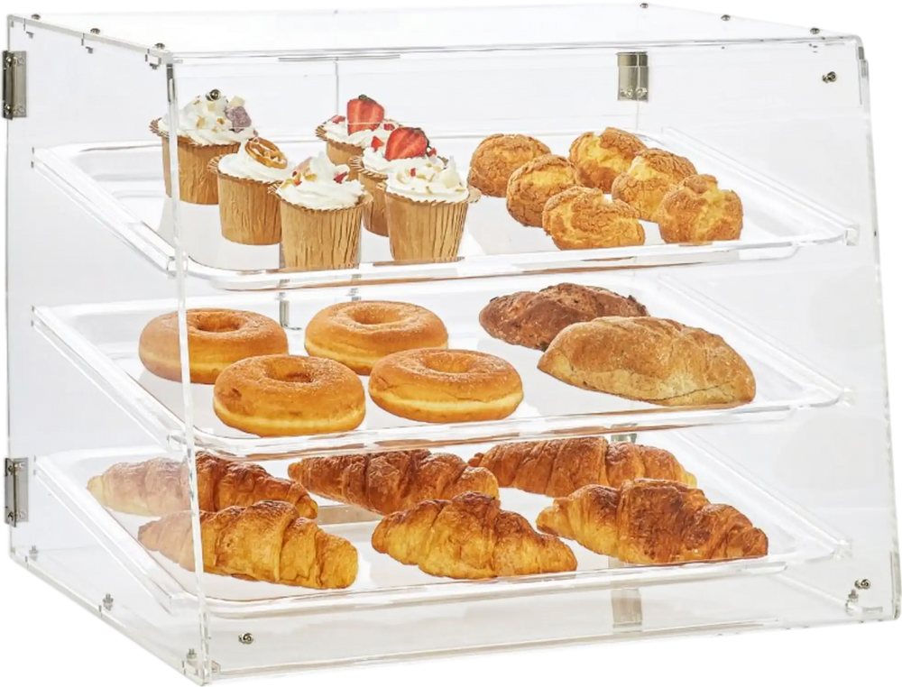 VEVOR Pastry Display Case, 3-Tier Commercial Countertop Bakery Display Case, Acrylic Display Box with Rear Door Access & Removable Shelves, Keep Fresh for Donut Bagels Cake Cookie, 20.7"x17"x16.3"
