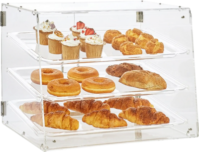 VEVOR Pastry Display Case, 3-Tier Commercial Countertop Bakery Display Case, Acrylic Display Box with Rear Door Access & Removable Shelves, Keep Fresh for Donut Bagels Cake Cookie, 20.7