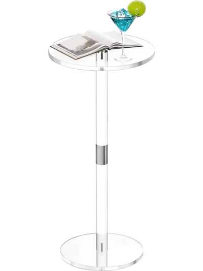 VEVOR Acrylic Drink Table, Clear End Table Round Top with Solid Post, Modern Acrylic Cake Table Stand, Transparent Side Desk for Coffee, Drink, Food, Snack, Easy Assembly, 10 x 10 x 21.3 in (Clear)