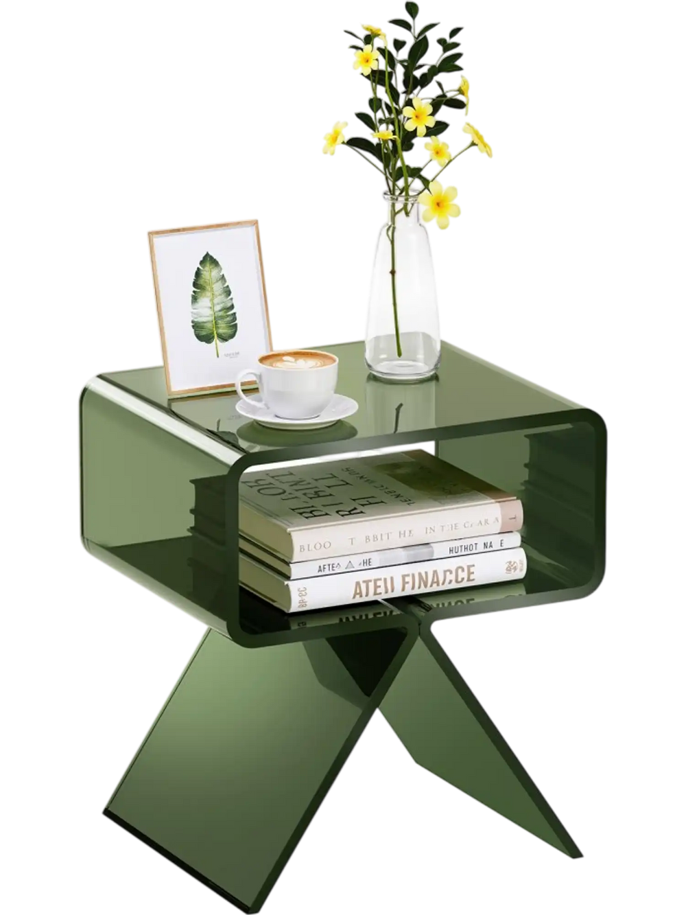 VEVOR Acrylic Nightstand Side Table, Modern Clear Bedside Table with Storage Shelf, Transparent Small End Desk for Living Room, Bedroom, Home Decor, No Assembly Needed, 11.8 x 15.4 x 17 in (Green)