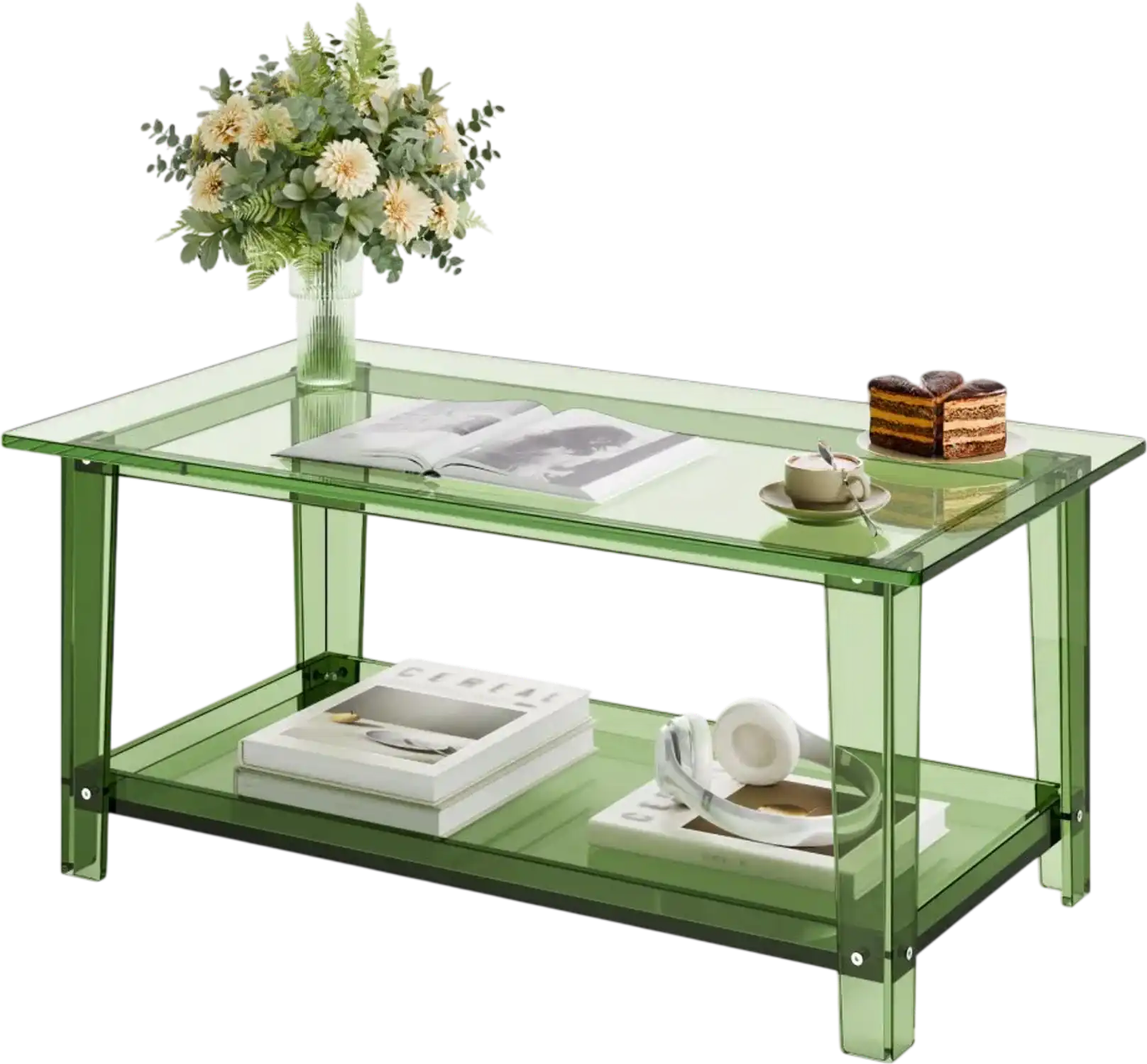 Vevor Acrylic Coffee Table 2-Tier Rectangle Storage Shelf 31.5