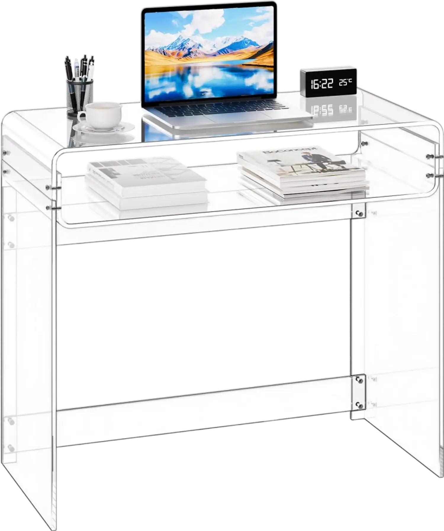 Vevor Acrylic Table Clear 2-Tier End Table with Storage Shelf 15.7