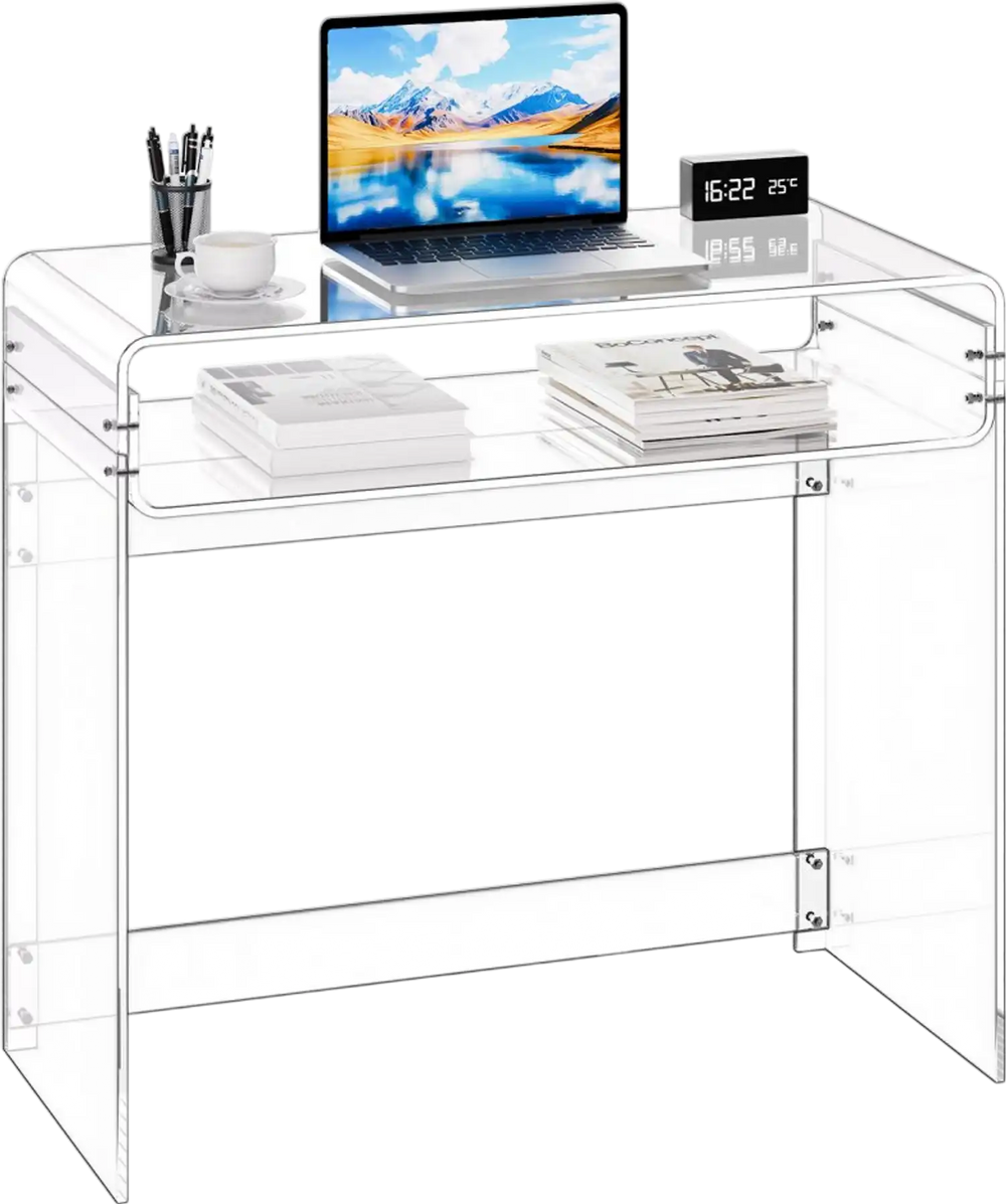 VEVOR Acrylic Table, 2 Tiers Clear End Table with Storage Shelf, Modern Rectangle Acrylic Side Desk, Transparent Thick Desk Nightstand for Bedroom, Office, Living Room, 15.7 x 33.5 x 29.5 in (Clear)