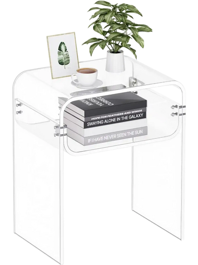 VEVOR Acrylic Side Table, 2 Tiers Clear Bedside Table with Storage Shelf, Modern Rectangle Acrylic End Desk, Transparent Thick Nightstand for Bedroom, Living Room, Study, 11.8 x 15.7 x 19.7 in (Clear)