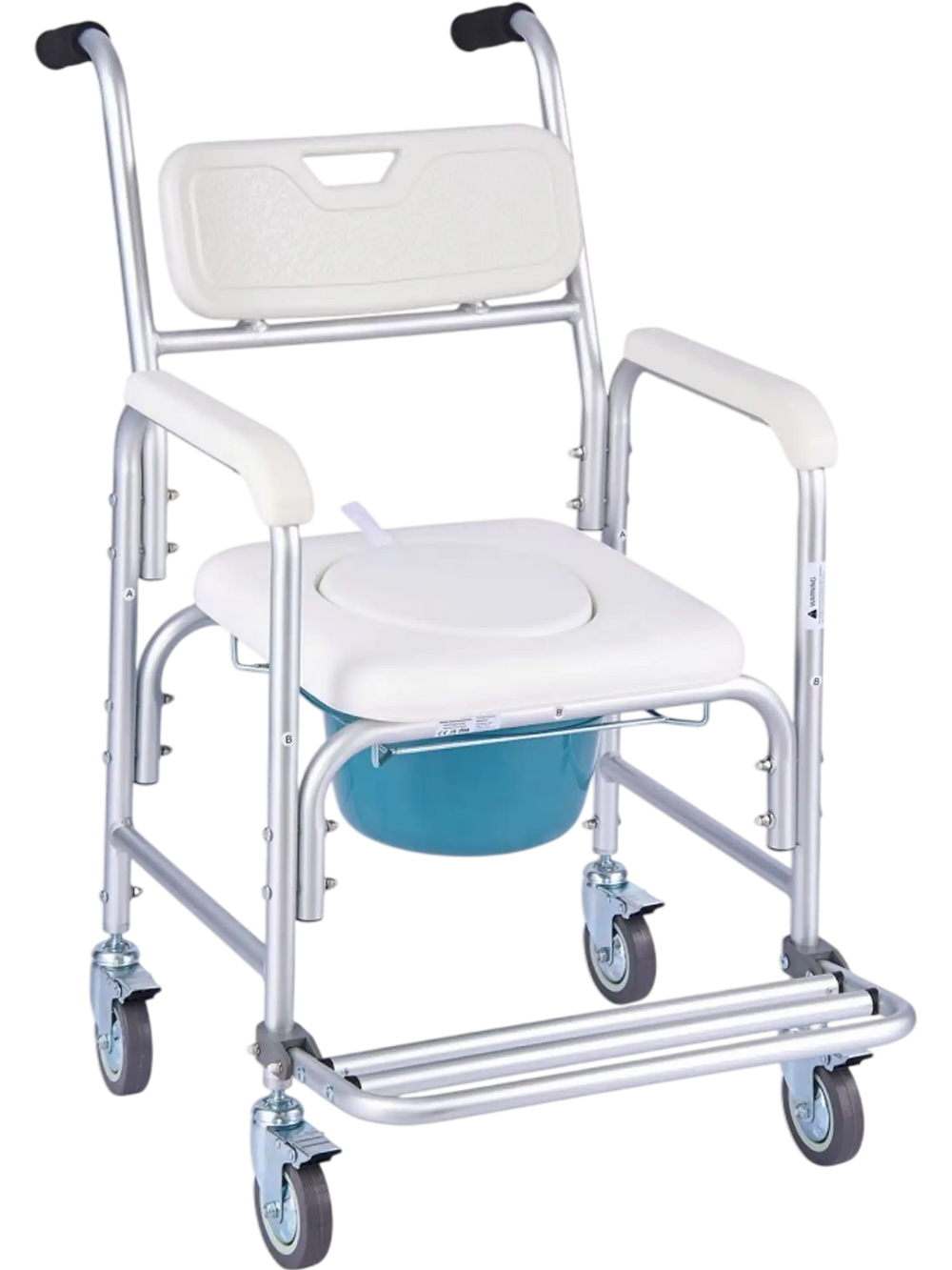 VEVOR Bedside Commode Chair with Wheels, 350 lbs Capacity, 4-in-1 Portable Toilet and Raised Toilet Seat with Padded Seat/Backrest/Flip-up Footrest, Detachable 5L Bucket, Shower Wheelchair for Seniors