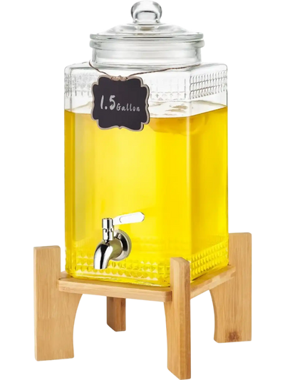 VEVOR Beverage Dispenser, 1.5 Gallon Drink Dispensers for Parties, 2PC,Glass Juice Dispenser with Stand, Stainless Steel Spigot, Iced Tea Lemonade Juice Water Dispenser, for Restaurants, Hotels, Parti