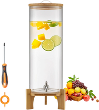 VEVOR Beverage Dispenser, 3.5 Gallon Drink Dispensers for Parties, Glass Juice Dispenser with Wood Stand, Stainless Steel Spigot, Iced Tea Lemonade Juice Water Dispensers for Parties