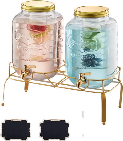 Vevor Beverage Dispenser 2 Gal Glass Drink Dispenser with Stand 2 Pack New