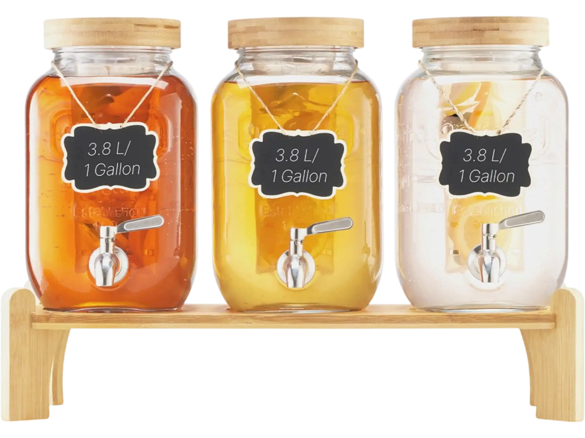 Vevor Beverage Dispenser 3-Pack 1 Gal Glass Drink Dispensers with Wood Stand New