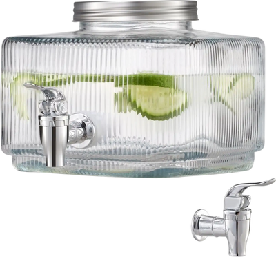Vevor Beverage Dispenser 0.8 Gallon Glass Drink Server with No-Drip Spigot and Lid New
