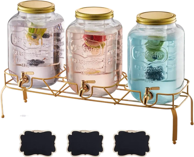 Vevor Beverage Dispenser 3-Pack 2 Gal Glass Drink Dispensers with Stand New