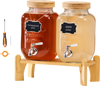 VEVOR Beverage Dispenser, 2 Pack 1 Gallon Drink Dispensers for Parties, Glass Juice Dispenser with Wood Stand, Stainless Steel Spigot, Infuser, Iced Tea Lemonade Juice Water Dispensers for Parties