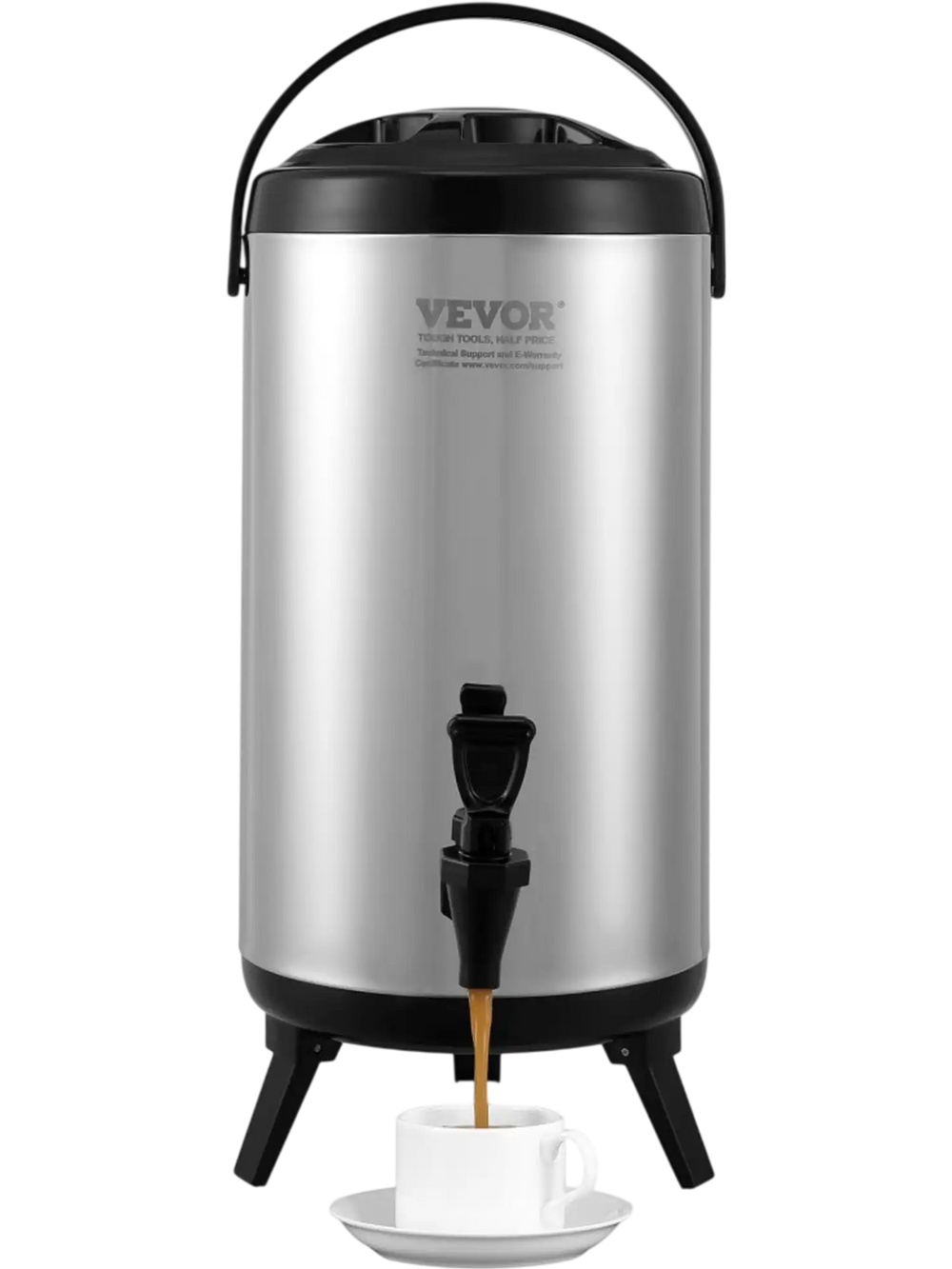 VEVOR Stainless Steel Insulated Beverage Dispenser, 2.4 Gallon 9.2 Liter, Thermal Hot and Cold Drink Server Dispenser with Spigot Handle, Food-grade for Hot Tea Coffee Water Restaurant Drink Shop
