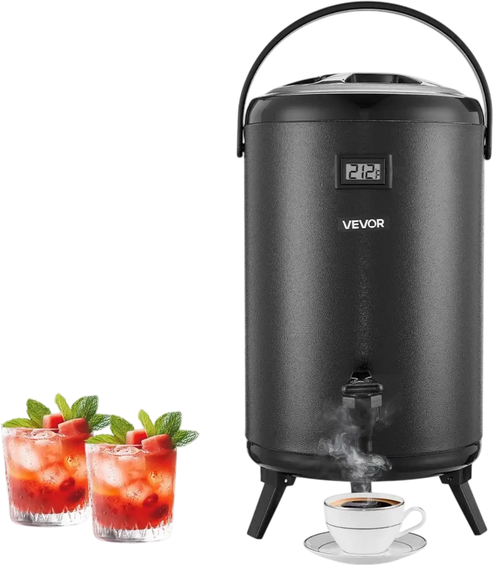 VEVOR Insulated Beverage Dispenser, 3.2 Gal/12L Stainless Steel Thermal Drink Server with Spigot & Temp Display, Suitable for Hot and Cold Drinks, for Tea Coffee Water in Cafes & Restaurants, Black