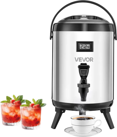 VEVOR Insulated Beverage Dispenser, 1.5 Gal/6L Stainless Steel Thermal Drink Server with Spigot & Temp Display, Suitable for Hot and Cold Drinks, for Tea Coffee Water in Cafes & Restaurants, Silver