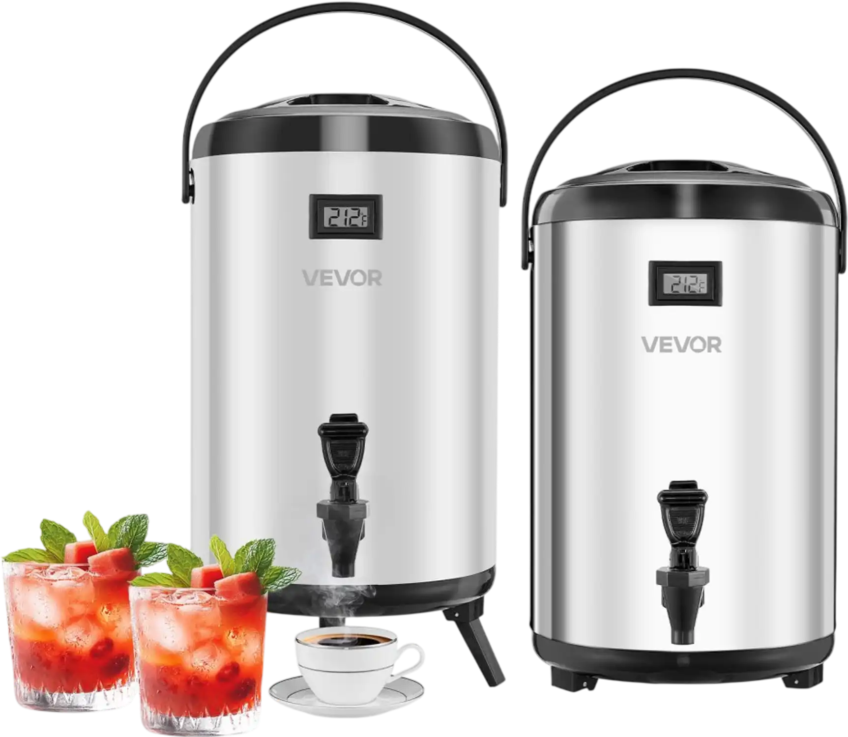 Vevor Insulated Beverage Dispenser 3.2 Gal Stainless Steel Thermal Drink Server with Spigot & Temp Display 2 Pack New