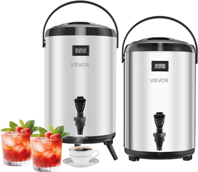 Vevor Insulated Beverage Dispenser 3.2 Gal Stainless Steel Thermal Drink Server with Spigot & Temp Display 2 Pack New