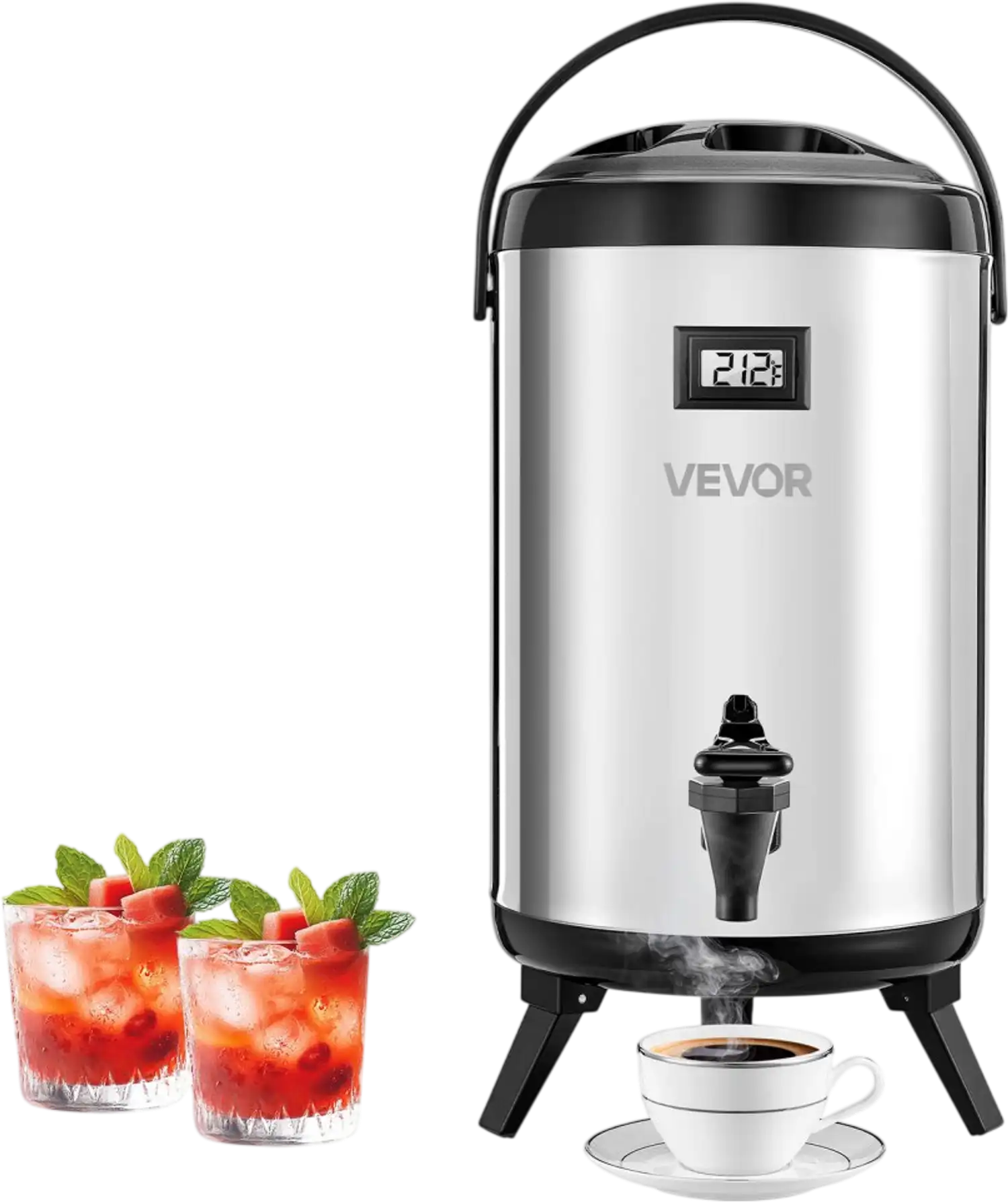 Vevor Insulated Beverage Dispenser 2 Gal Stainless Steel Thermal Drink Server with Spigot & Temp Display New