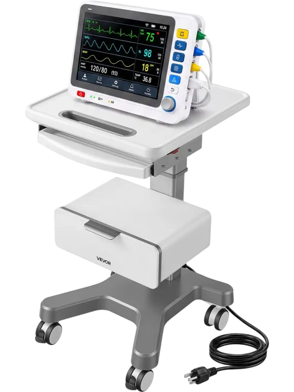 VEVOR Medical Cart 66.14 lbs Max Load Electric Lift Medical Trolley Cart, for Clinic, Hospital, Laboratory, Stable Support, Adjustable Height, Silent Rolling Trolley with 360° Swivel Lockable Wheels
