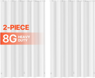 VEVOR Shower Curtain Liner, 8G Heavy-Duty PEVA Shower Liner, 2-Pack Waterproof Plastic Liners with 3 Magnets and 12 Rust-Resistant Metal Grommet, for Bathroom Showers & Bath Tubs, 72 x 72 in (White)