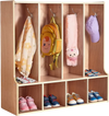 VEVOR 4-Section Kids Coat Locker, Wooden Toddler Cubby Storage Organizer with 8 Hooks & Non-Slip Mat, Modern Kid Coat Cubbies with 4 Small Open Storage Boxes for Home, Kindergarten, Daycare, Natural