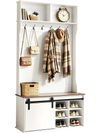 VEVOR Hall Tree with Bench and Shoe Storage, 42" Wide, Entryway Hall Tree with Bench, Hanging Hooks, Storage Shelves, Adjustable Shoe Shelves, Wooden Furniture for Mudroom, Entryway, Hallway, White