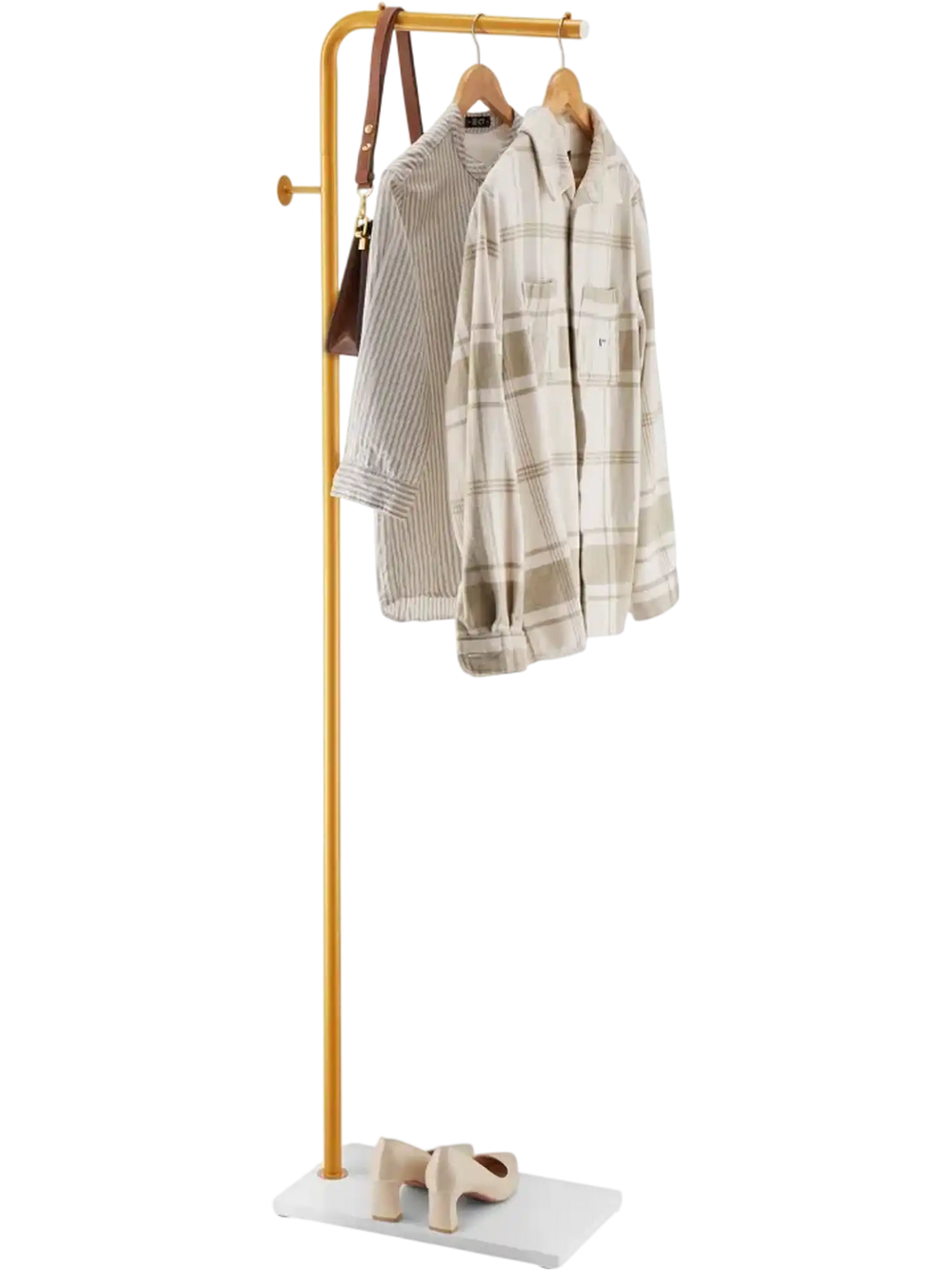 VEVOR Coat Rack, Freestanding Coats Rack Stand with Quartz Stone Base & 3 Round Hooks, Free Standing Hall Coat Tree for Entryway, Bedroom, Living Room, Stylish Clothes Hanger Stand for Coats, Hat, Bag