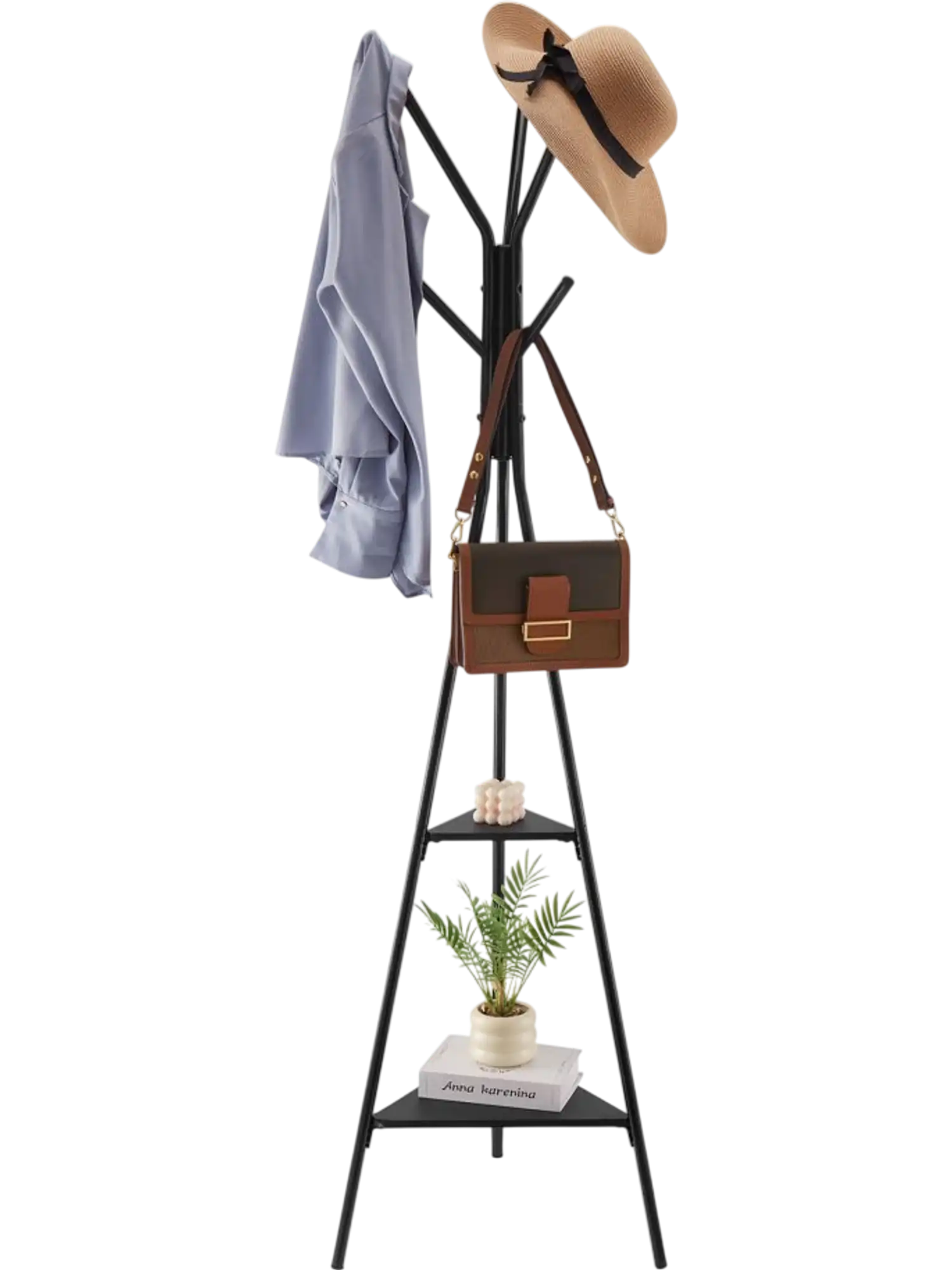 Vevor Coat Rack Freestanding Coat Rack with 2 Shelves & 6 Hooks New