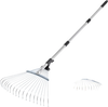 VEVOR Leaf Rake, 18 Metal Tines, Adjustable Garden Rake for Lawns with 7.7-17.1 Inch Head & 32.3-55.6 Inch Long Handle, Heavy Duty Stainless Steel Small Leaves Tool for Gardening Camping Yard Grass