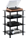 VEVOR 4-Tier AV Media Stand, Audio/Video Stand with Strengthened Tempered Glass Shevles for DVD/Cable Boxes/Games Consoles, Media Storage Cabinet for Gaming/Recording Room