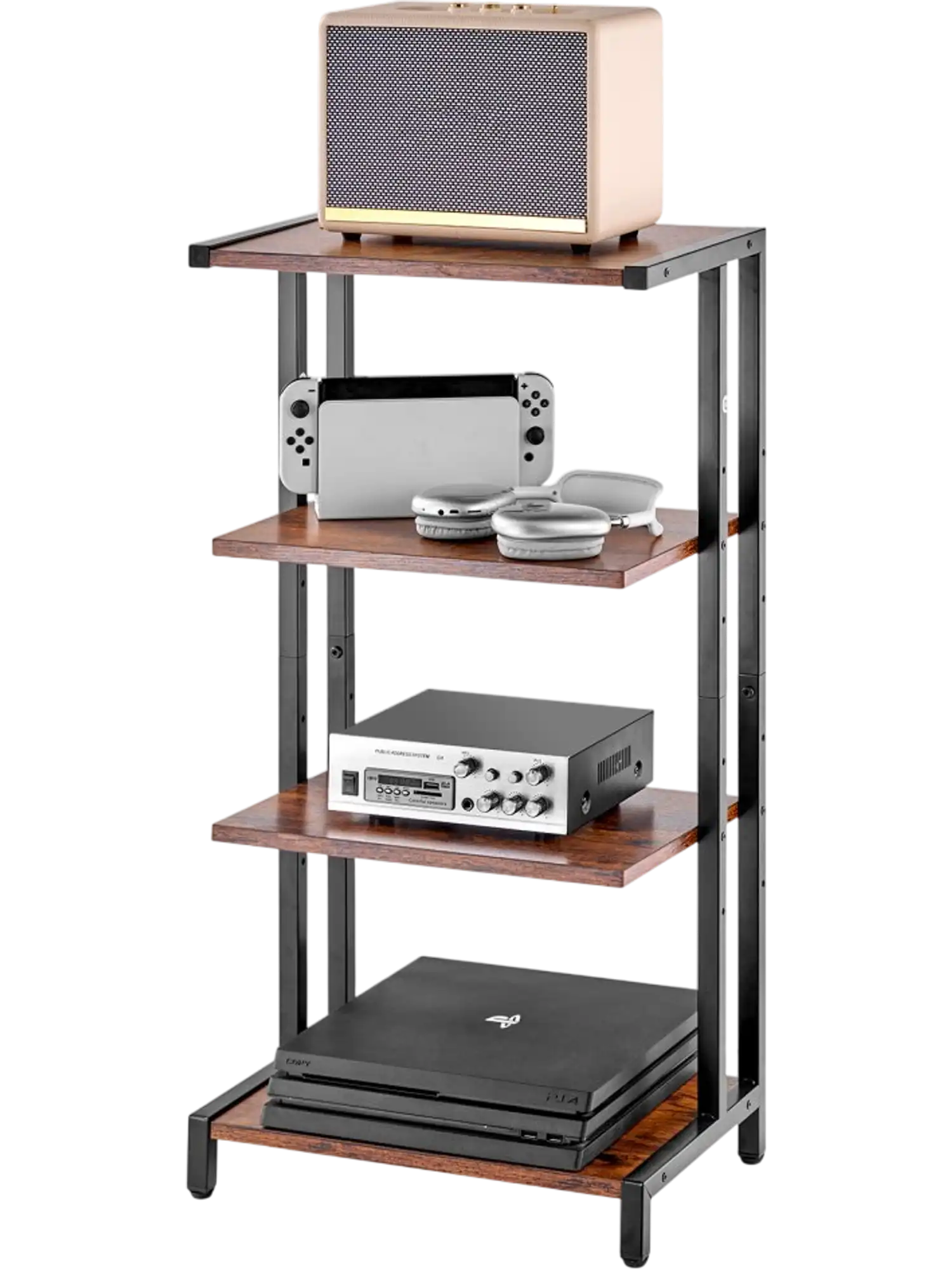 Vevor AV Media Stand 4-Tier Height Adjustable Wooden Audio Video Rack New