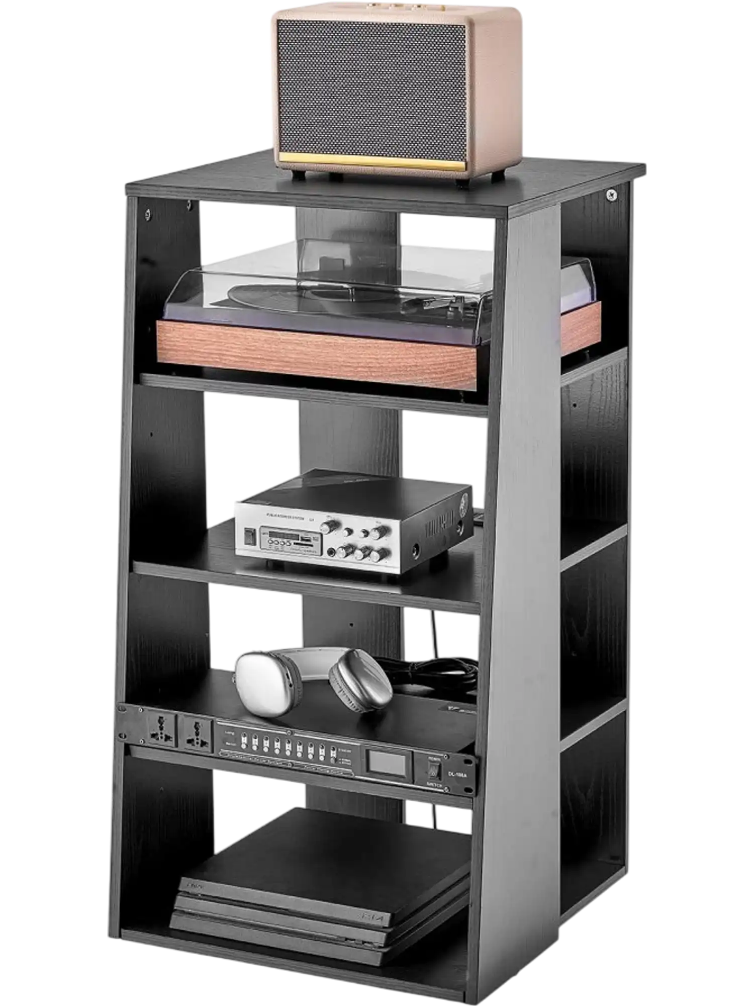 Vevor AV Media Stand 5-Tier Height-Adjustable Wooden Audio-Video Cabinet New