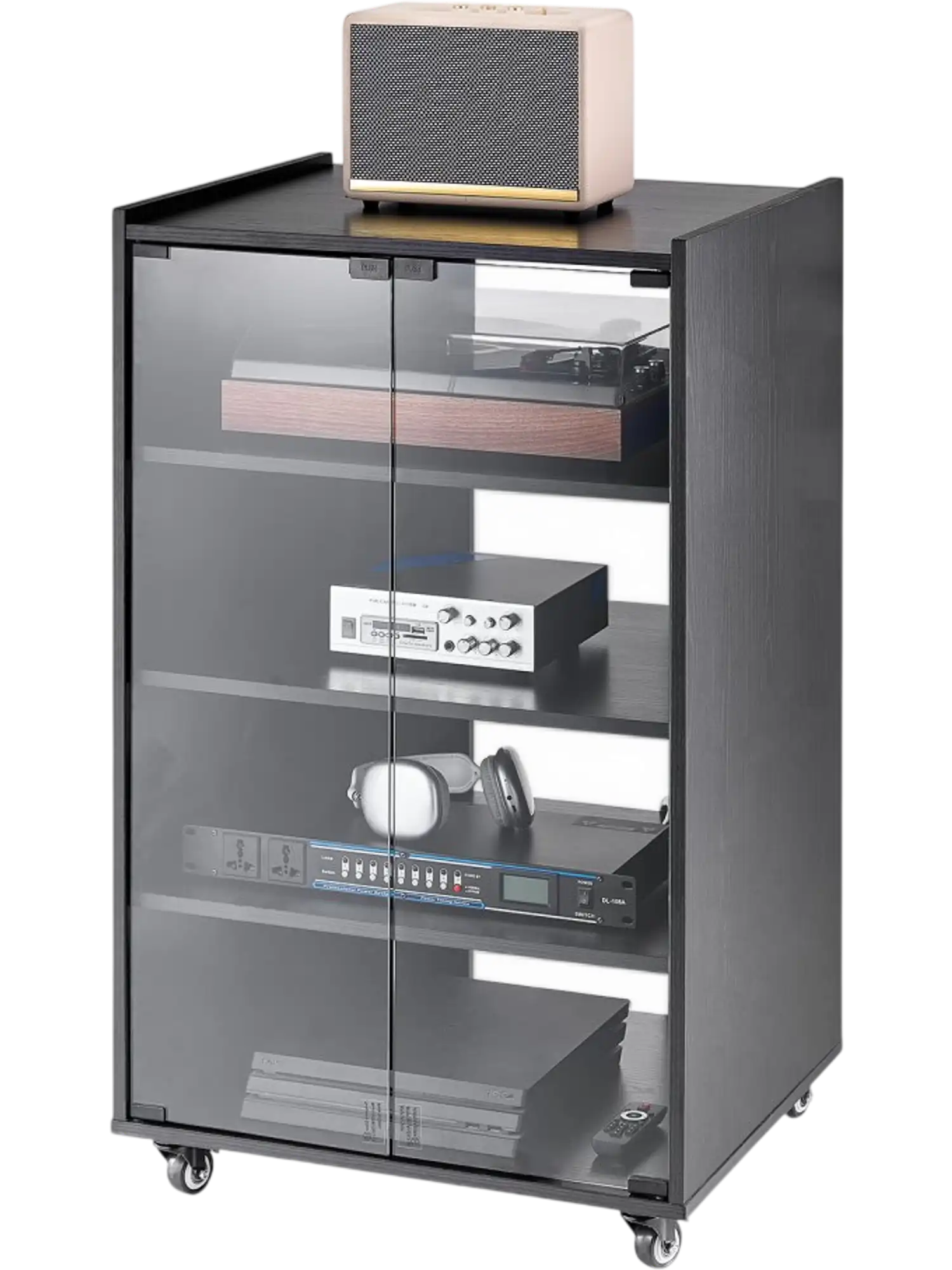 Vevor AV Media Stand 5-Tier Wooden Audio-Video Storage Cabinet with Wheels Black New
