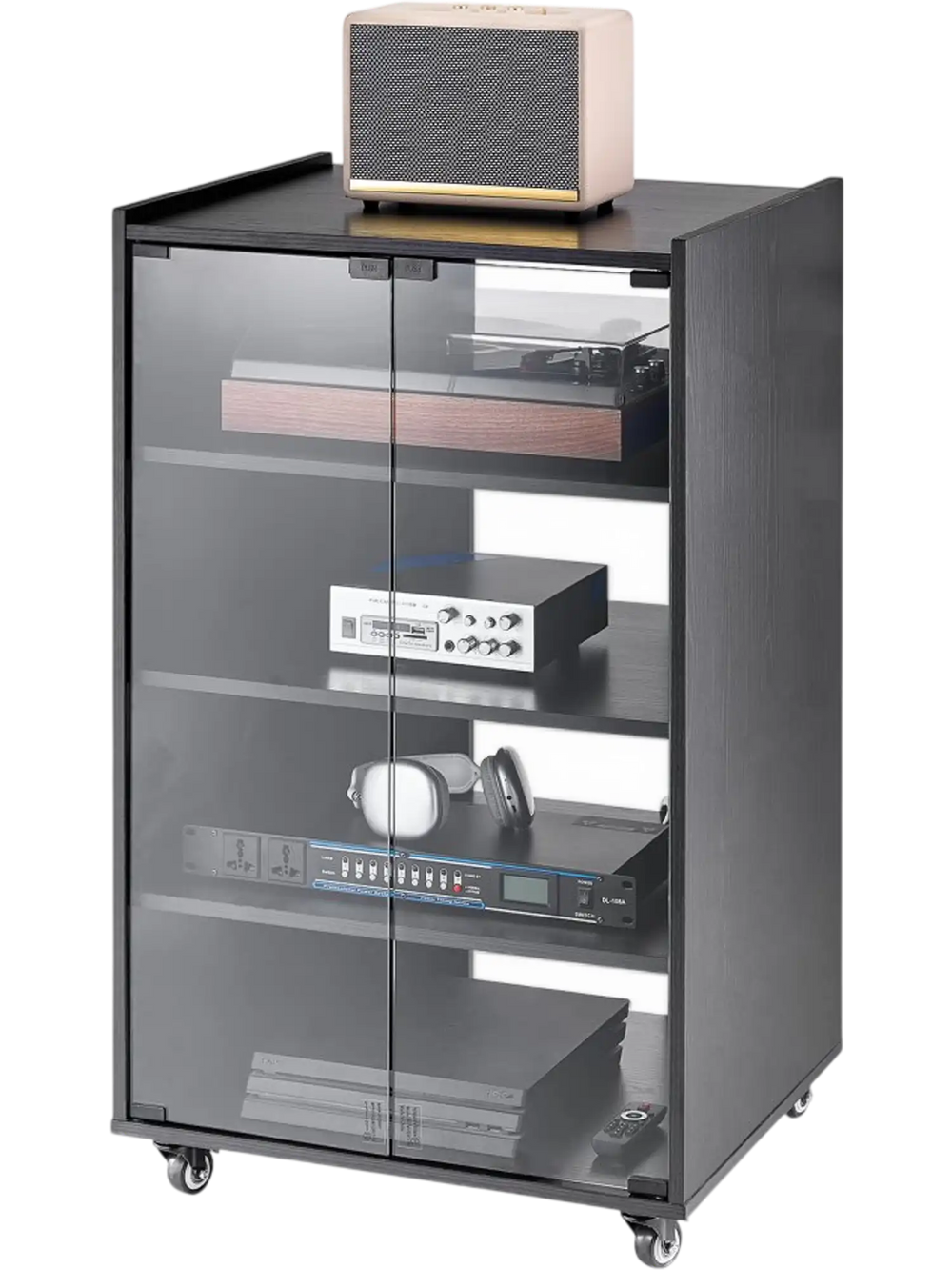 Audio Visual Storage Systems Vevor AV Media Stand 5-Tier Wooden Audio-Video Storage Cabinet with Wh ...
