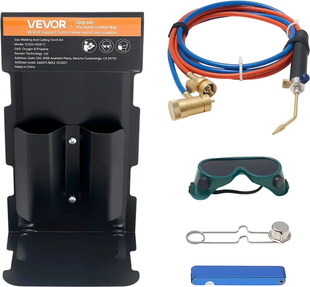 VEVOR Oxygen Propane Torch Kit, Brass Welding Torch for Oxygen MAPP Gas with Dual Pressure Gauges, Portable Oxy-Propane MAPP Brazing Tool Kit with Cylinder Rack for Welding, Soldering, Metal Heating