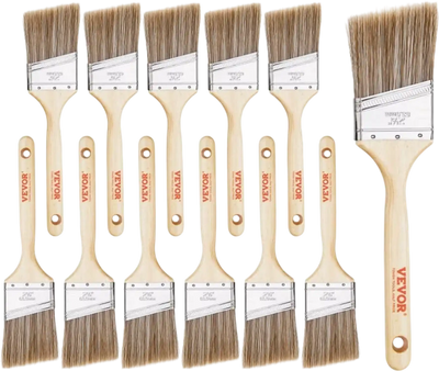 VEVOR Paint Brushes, 12 Piece Angle Paint Brush, Treated Wood Handle, Paint Brush Set for All Latex and Oil Paints & Stains, Wood Stain Brushes for Cabinets, Walls, Fences, Interior & Exterior Use
