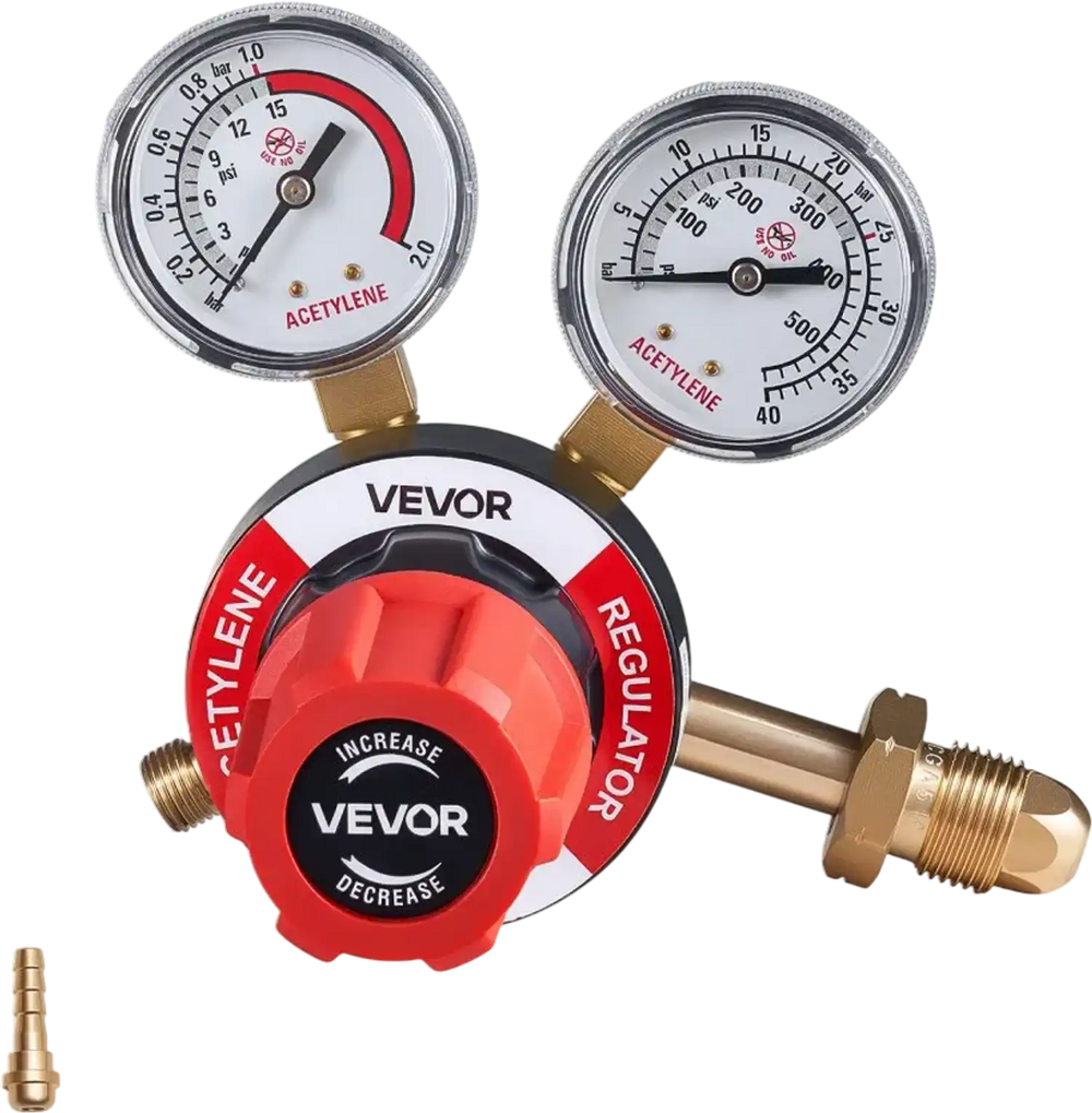 VEVOR Acetylene Regulator, Precise Acetylene Regulator, 0-500PSI Welding Gas Gauge with CGA-510 Inlet Connection & 9/16"-18 LH Outlet Connection, PC Knob Adjustment