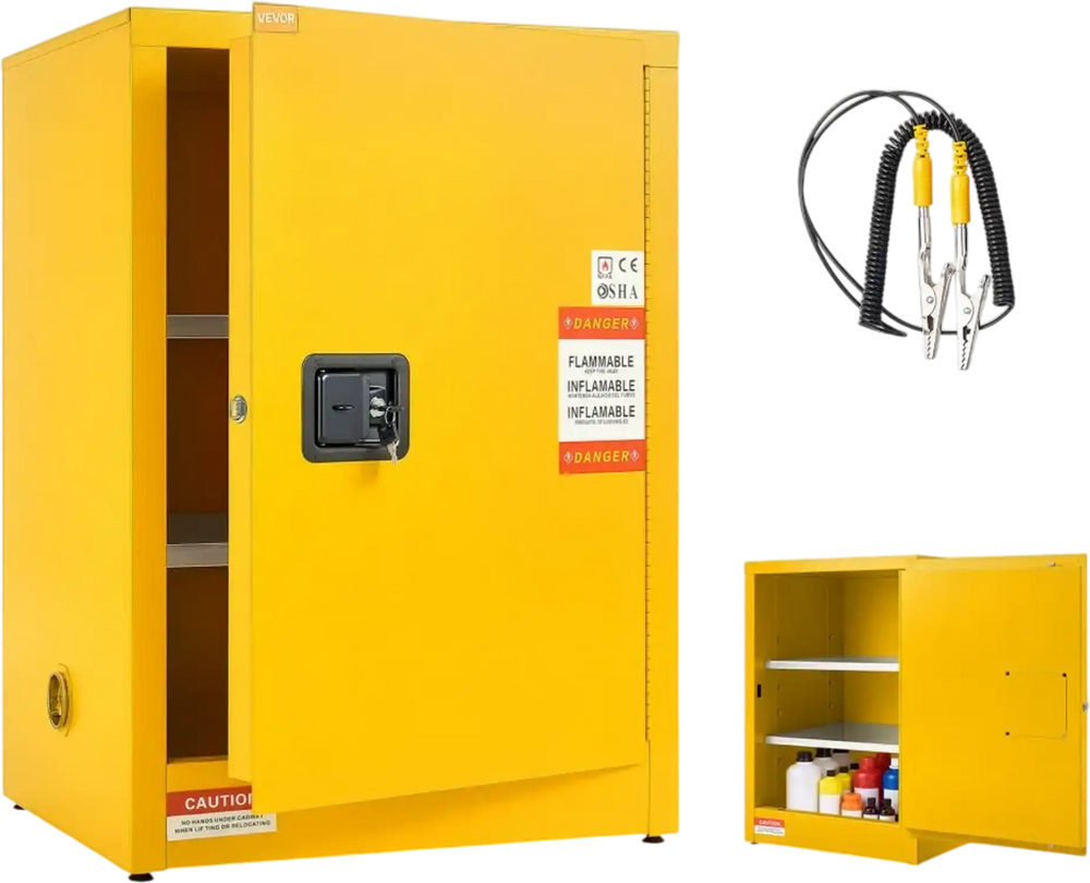 VEVOR Flammable Storage Cabinet, 21" x 25" x 35", Industrial Fire Cabinet, Double-Wall Cold Rolled Steel Hazardous Storage Safety Cabinet, Fire & Explosion-Proof with 2 Adjustable Shelves and Key Lock