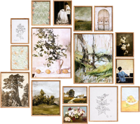VEVOR 16 PCS Framed Wall Art Prints, Vintage Eclectic Art Decor, Gallery Wall Prints with 3 Sizes for Flexible Combinations, High Gloss & Low-Solubility Canvas, for Living Room, Bedroom, Bathroom